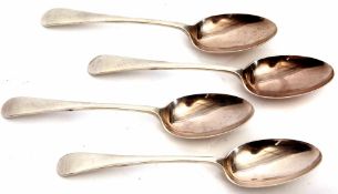 Four George V Old English pattern dessert spoons, length 17 1/2cm, combined weight approx 211gms,