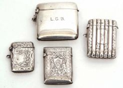 Mixed Lot: comprising four various hallmarked silver vesta cases, each of hinged and sprung