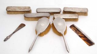 Mixed Lot: comprising two hair brushes, two plus two clothes brushes, further single clothes