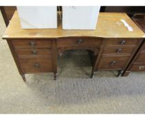 19TH CENTURY MAHOGANY DESK WITH FIVE DRAWERS AND SINGLE CUPBOARD DOOR WITH RINGLET HANDLES