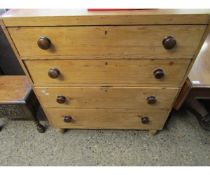 VICTORIAN WAXED PINE FOUR FULL WIDTH DRAWER CHEST ON TURNED LEGS