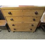 VICTORIAN WAXED PINE FOUR FULL WIDTH DRAWER CHEST ON TURNED LEGS