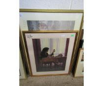 GILT FRAMED FRENCH SHIPPING BATTLE PRINT TOGETHER WITH ONE OTHER (2)