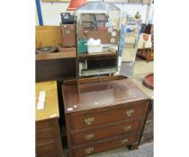 20TH CENTURY OAK FRAMED TRIPLE MIRROR BACK THREE DRAWER DRESSING CHEST