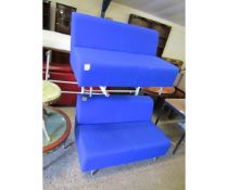 PAIR OF TWO SEATER BLUE UPHOLSTERED OFFICE SOFAS