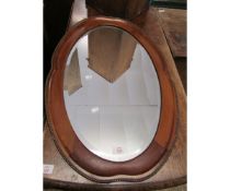 TEAK FRAMED SHAPED BEAD EDGED WALL MIRROR