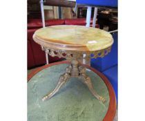 ONYX TOP BRASS FRAMED TABLE ON A CAST TRIPOD BASE (A/F)