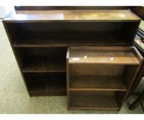 TEAK FRAMED SINGLE FIXED SHELF BOOKCASE TOGETHER WITH AN OAK FRAMED TWO-FIXED SHELF BOOKCASE (2)