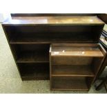 TEAK FRAMED SINGLE FIXED SHELF BOOKCASE TOGETHER WITH AN OAK FRAMED TWO-FIXED SHELF BOOKCASE (2)