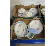 TWO BOXES OF ROYAL STAFFORDSHIRE CLARICE CLIFF DESIGNED ROSE DECORATED DINNER WARES