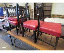 SET OF THREE GEORGIAN MAHOGANY BAR BACK DINING CHAIRS WITH RED LEATHER UPHOLSTERED SEATS