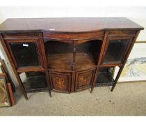 VICTORIAN ROSEWOOD SIDEBOARD WITH OPEN SHELVES OVER TWO PANELLED CUPBOARD DOORS, FLANKED EITHER SIDE