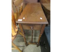 OAK FRAMED SINGLE DRAWER SIDE TABLE ON TURNED LEGS