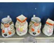 GROUP OF FOUR STAFFORDSHIRE TYPE MINIATURE TOBY JUGS, SOME MID TO LATE 19TH CENTURY, LARGEST 15CM