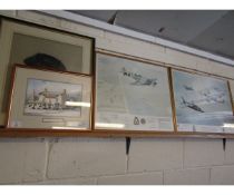 TWO SIGNED AVIATION PRINTS, FURTHER MARGARET ANDERSON FRAMED PRINT OF A BLACK LABRADOR AND ONE OTHER