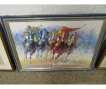 OIL ON CANVAS OF HORSE RACING