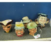 GROUP OF CHARACTER JUGS, ROYAL DOULTON AND OTHERS INCLUDING SARY GAMP AND A BURLEIGH WARE JUG, (5)