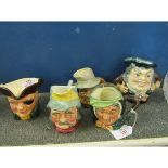 GROUP OF CHARACTER JUGS, ROYAL DOULTON AND OTHERS INCLUDING SARY GAMP AND A BURLEIGH WARE JUG, (5)