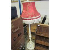 WHITE WOOD STANDARD LAMP AND SHADE