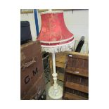 WHITE WOOD STANDARD LAMP AND SHADE