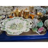 19TH CENTURY PEDESTAL BOWL, TOGETHER WITH MIXED GOLD ROYAL WORCESTER WARES ETC