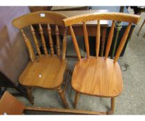 TWO PINE HARD SEATED STICK BACK KITCHEN CHAIRS