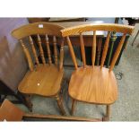 TWO PINE HARD SEATED STICK BACK KITCHEN CHAIRS