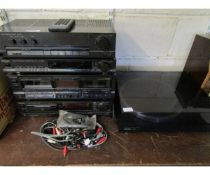 TECHNIKS STACK SYSTEM TO INCLUDE TAPE DECK, AMPLIFIER, TUNER ETC TOGETHER WITH REMOTE AND A ROTEL