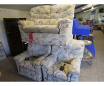 G-PLAN THREE-PIECE SUITE WITH FLORAL UPHOLSTERY COMPRISING TWO SEATER SOFA AND TWO ELECTRIC RECLINER