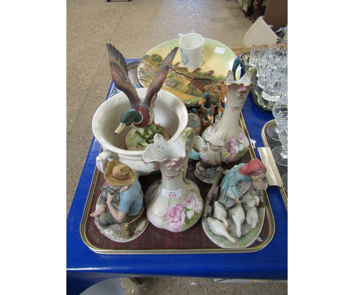 TRAY CONTAINING MIXED CAPO DI MONTE TYPE ORNAMENTS, BESWICK MALLARD DUCKS ETC