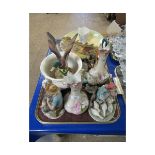 TRAY CONTAINING MIXED CAPO DI MONTE TYPE ORNAMENTS, BESWICK MALLARD DUCKS ETC