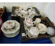 BOX CONTAINING MIXED JOHNSON'S FRESH FRUITS HEXAGONAL PLATES, TEA POTS, CUPS AND SAUCERS ETC (3)