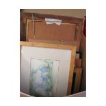 BOX CONTAINING MIXED PICTURES, OILS ON BOARD ETC