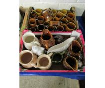 TWO BOXES OF LORD NELSON POTTERY TANKARDS TOGETHER WITH MIXED BROWN GLAZED JUGS ETC (2)