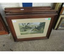 FIVE OAK FRAMED PRINTS OF BIRDS