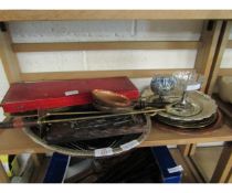 MIXED LOT OF PEWTER WARES, COPPER TRAY ETC