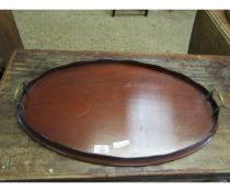 19TH CENTURY MAHOGANY CIRCULAR TRAY WITH BRASS HANDLES