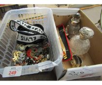 CRATE CONTAINING MIXED COSTUME JEWELLERY TOGETHER WITH A SMALL BOX OF WRIST WATCHES, SILVER TOPPED