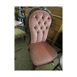 LATE 19TH CENTURY MAHOGANY NURSING CHAIR, UPHOLSTERED IN PINK BUTTON BACK