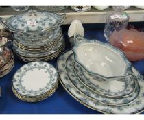 PART SET OF 19TH CENTURY GREEN PRINTED DINNER WARES TO INCLUDE TWO TUREENS, PLATES ETC