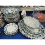 PART SET OF 19TH CENTURY GREEN PRINTED DINNER WARES TO INCLUDE TWO TUREENS, PLATES ETC