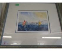 PETER WHITE, SIGNED WATERCOLOUR, "CATCHING THE SOUTHERLY BUSTER", 16 X 22CM