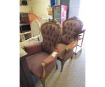 PAIR OF 20TH CENTURY BEECHWOOD FRAMED SPOONBACK CHAIRS WITH RED LEATHER SEATS AND BUTTON BACK
