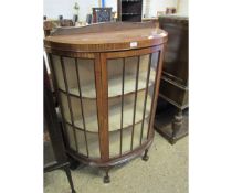 EARLY 19TH CENTURY MAHOGANY BOW FRONTED CORNER CABINET WITH SINGLE GLAZED DOOR AND CLAW AND BALL