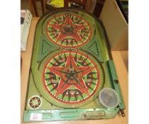 Lindstroms Gold Star wood and tin plate bagatelle together with quantity of small balls