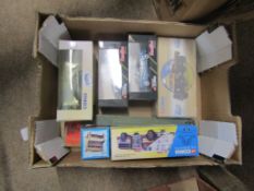 Box containing quantity of various boxed models of vintage vehicles including Corgi Classics White