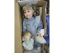 Boxed modern porcelain Collectors Doll, “Bridget”, height approx. 70cm, together with a smaller