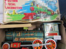 1960s Japanese tin plate battery operated American style train “Western Special Locomotive”,