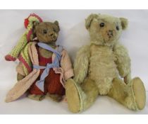 Two small teddy bears, mid-20th century, larger approx 36cm