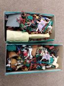 Two boxes of Timpo Toys plastic figures etc, to include Cowboys and Indians